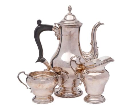 An Elizabeth II silver three-piece coffee service, maker Barker Ellis Silver Co, Birmingham, 1971/72: of baluster form with g