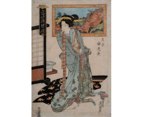 Keisai Eisen A Japanese woodblock print, Courtesan From the House of Ebiya: 36 x 25cm.