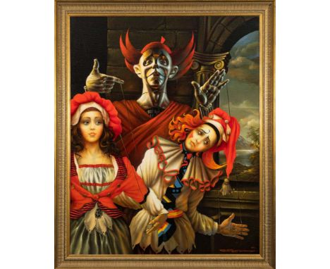 * Stanislav Vladimirovitch Plutenko [b.1961]-Puppet Master,:-signed bottom right,further signed and inscribed on the reverseo