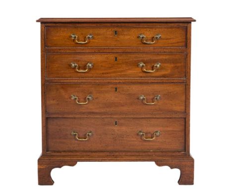 A George III mahogany rectangular chest:, the top with a moulded edge, containing four long graduated drawers, on bracket fee