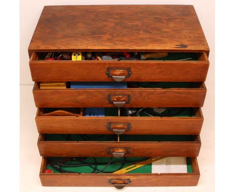 Railway: A collection of assorted model railway accessories and kits, as well as instruction manuals and three wooden chests 