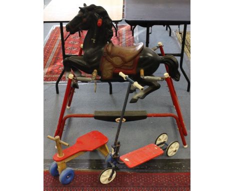 Flexible Flyer: A mid-late 20th century, Flexible Flyer rocking horse on metal stand. Measuring approx. 100cm height, 65cm wi