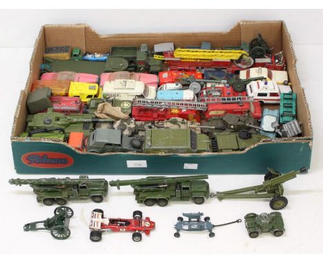 Diecast: A collection of assorted vintage, playworn diecast vehicles to include: Dinky, Corgi, Matchbox, Britains and others,