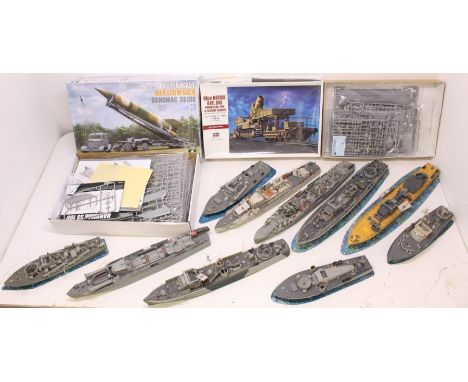 Models: A collection of ten models of various ships, together with a boxed Takom V-2 Rocket model kit, 1:35 Scale; and Hasega