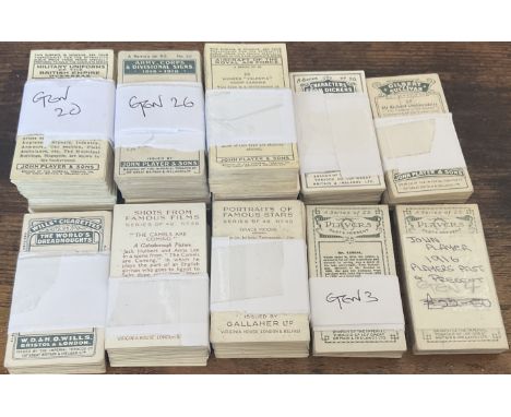 Cigarette Card Collection. 10 complete sets. Includes Military Uniforms, Army corps and Divisional Signs, Aircraft of the RAF
