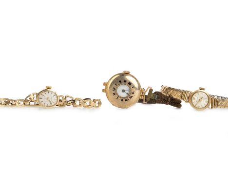 NINE CARAT GOLD ROTARY WRIST WATCH AND TWO OTHERS, the Rotary wrist watch along with a Baume gold cased example and anotherQt