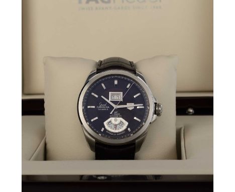 TAG HEUER GRAND CARRERA, STAINLESS STEEL AUTOMATIC WRIST WATCH the round chocolate dial with baton hour markers, date apertur