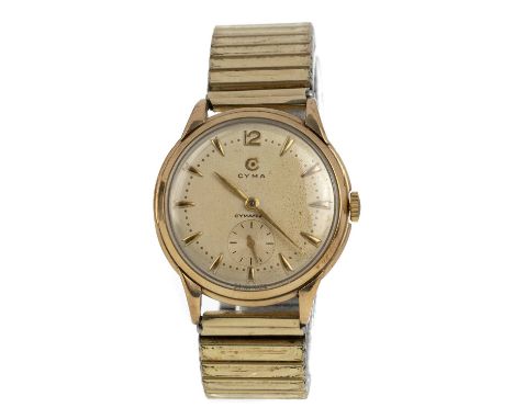 CYMA, NINE CARAT GOLD CASED MANUAL WIND WRIST WATCH the round dial with wedge hour markers, outer seconds track and subsidiar