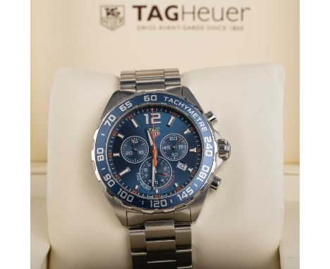 TAG HEUER, FORMULA 1 QUARTZ CHRONOGRAPH STAINLESS STEEL QUARTZ WRIST WATCH the round blue dial with baton and Arabic hour mar
