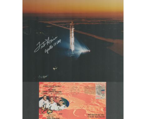 Space. Apollo XIII Collection. Fred Haise Signed 10 x 8 inch colour photo. First Day Cover Postmarked April 11th, 1970. Missi