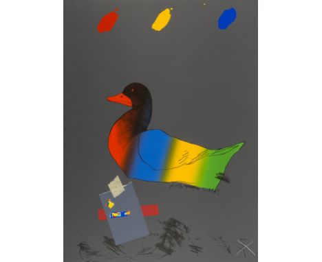 Raymond Saunders (1930-1998)Duck Out of WaterLithograph with screenprint and collaged elements in colours, 1975, signed and n