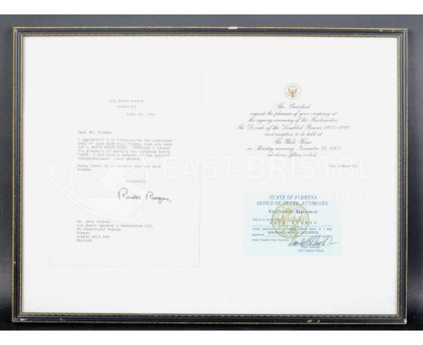 Estate of Dave Prowse - Ronald Reagan &amp; White House Invitation - a thank-you letter from Reagan to Prowse, which reads ' 