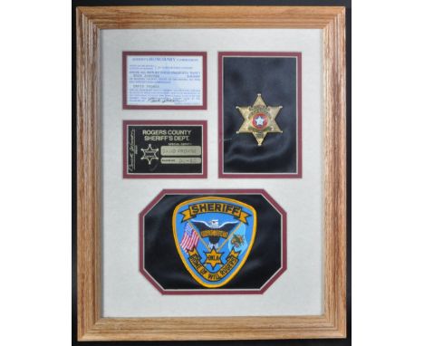Estate of Dave Prowse - Rogers County Sheriff's Department badge and patch presentation, awarded to Prowse on a visit there. 