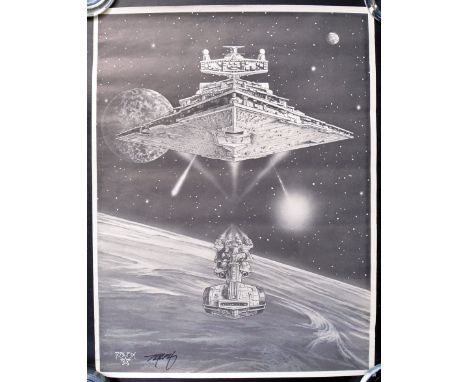 Estate of Dave Prowse - Star Wars - Fan Art - RALPH (artist) - vintage c1980s black and white artwork print showing a Star De