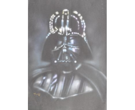 Estate of Dave Prowse - Fan Art - Simmons - a spray paint stencil study of Darth Vader in Star Wars, shown in a head and shou