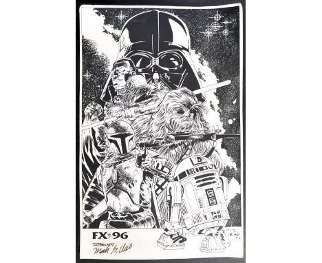 Estate of Dave Prowse - Star Wars - Fan Art - DJ Beckett (artist) - artwork print from FX96 (convention). Black and white, fe