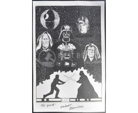 Estate of Dave Prowse - Star Wars - Fan Art - Robert Blancas 1997 - 17x11" artwork print featuring the main characters of the