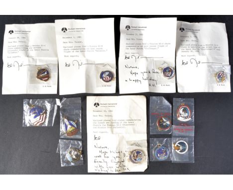 Estate of Dave Prowse - Space Travel - a collection of x12 commemorative space related charms / plaques. Gold plated, with en