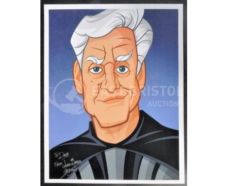 Estate of Dave Prowse - Fan Art - Jorge Baeza - a cartoon artwork print of Prowse as Darth Vader. Printed on high quality car