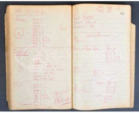 Estate of Dave Prowse - Bodybuilding - Prowse's personal Workout diary circa 1950s / 1960s. The small brown book filled in Pr