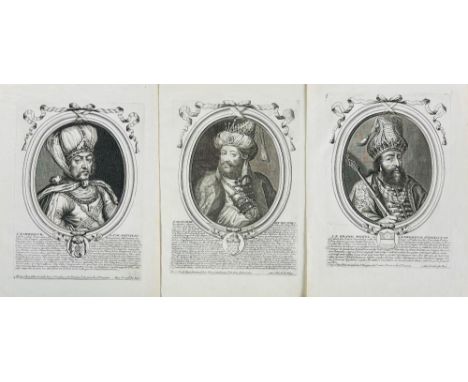 Three 17th century prints with portraits of rulers of Asia.LARMESSIN, Nicolas de. Aureng-Zebe Roy des Indes Orientales. Paris