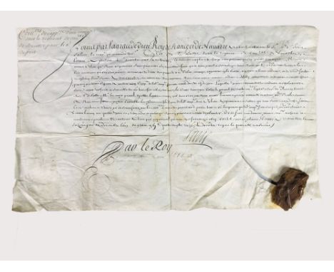 LOUIS XV. Appointment Second Company Captain for the 'Sieur de Tapffel'.‘Trichard Le Cadet’. Handwritten document with the Ki