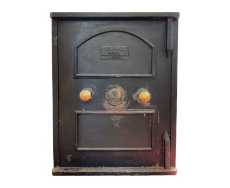 J. Hull. - large and heavy 19th century black painted cast iron safe, green painted interior with two drawers and shelf, with