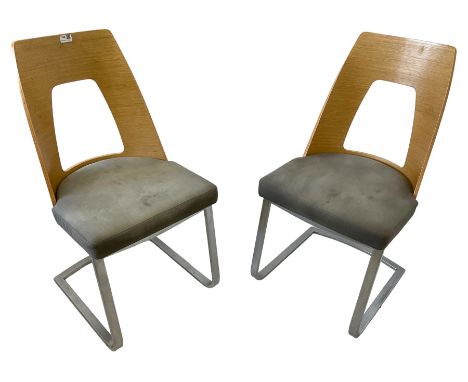 Ercol - pair of light oak and metal framed chairsDimensions: Height:&nbsp;89cm&nbsp; Length/Width:&nbsp;47cm&nbsp; Depth/Diam