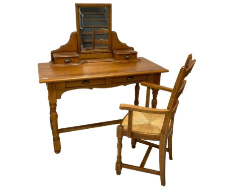 Warning & Gillow - medium oak dressing table, moulded rectangular top over two drawers, raised mirror back with small trinket