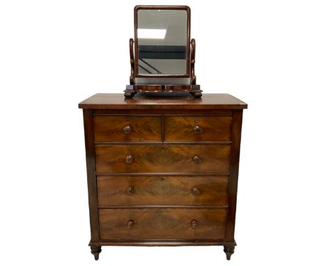 Victorian mahogany straight-front chest, fitted with two short over three long graduating drawers, raised on turned feet (W11