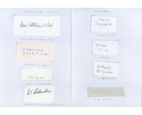 Veterans of WWII Signed Cards Includes R H Stow, Jack Lyon, Vic Farmer, J H Waye, (Luftwaffe Aces) Alfred Ambs, Hans Ekkehard