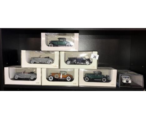 6 boxed 1/32 scale diecast model cars incluDing Mercedes Cadillac etc by Chinese maker and an Oxford Daimler 1/43 scale