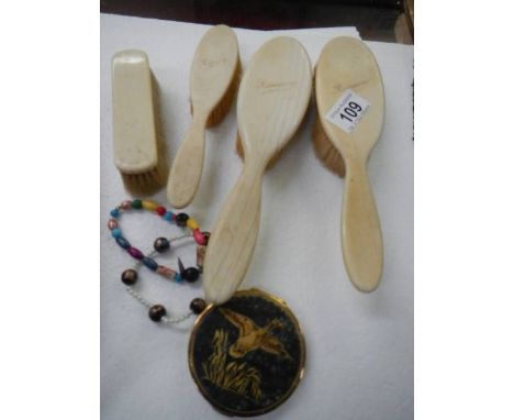 Bone handled dressing table brushes and powder compact etc