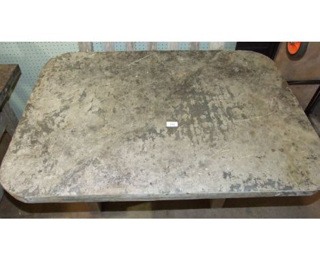 A rectangular slate table top, 90 x 74cm and two slate bench seat tops, 27 x 90cm, (3).