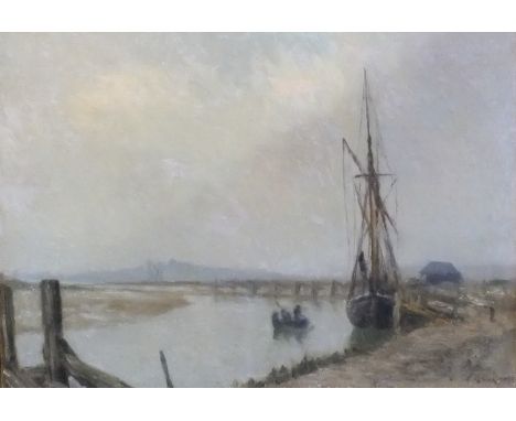 George Leon Little (1862-1926) A STILL EVENING Signed oil on panel, titled on label verso and in pencil "Rye Harbour", 24 x 3