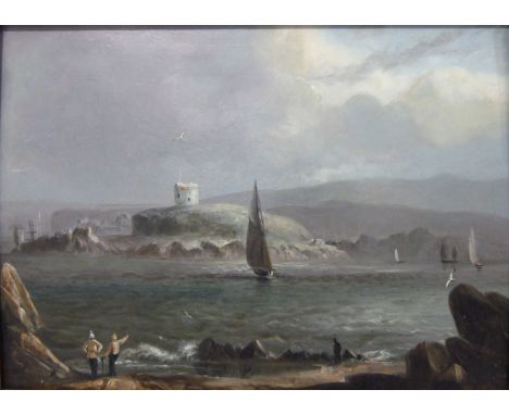 Style of Thomas Luny FISHING BOATS WITH MOUNT BATTEN BEHIND Unsigned oil on panel, 17 x 24cm.
