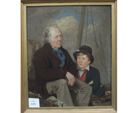 Attributed to Nicholas Matthew Condy (19th century) A FISHERMAN AND A YOUNG BOY ON A QUAYSIDE, WITH FISH AND A CRAB IN THE FO
