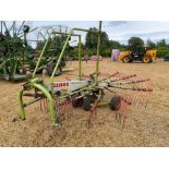 Claas Liner 430S single rotor rake. Serial No: 958124.0. Spares or Repairs N.B: Spare wheels in offi