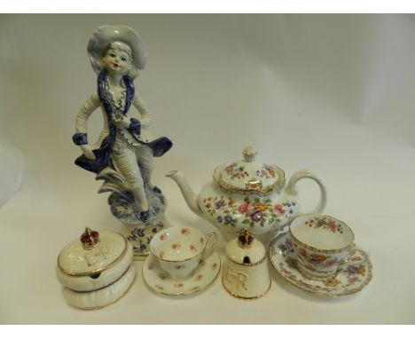 An Old Foley China tea service decorated with roses, partial Spode Copeland Lauriston tea service including teapot and cover,