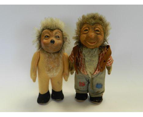 Two Steiff 'Mecki' family hedgehogs.
