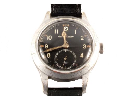 A Jaeger Le Coultre military gentleman's wristwatch with black dial (maker marked with broad arrow), back of case marked 2871