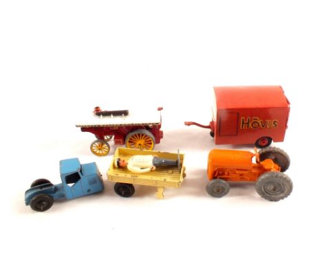 A Charbens Hovis van and figures, a tractor and two Matchbox models