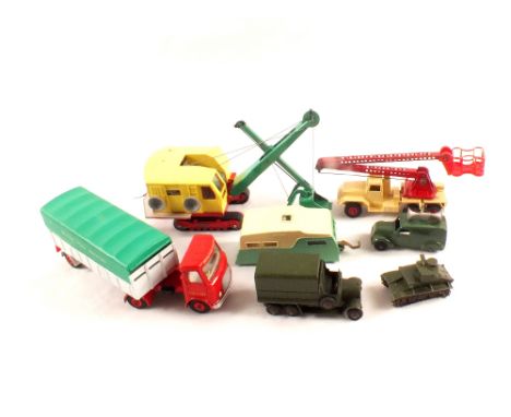 Unboxed Dinky models, 914 AEC articulated lorry with red cab, grey trailer and green tilt British Road Services, 925 38-TB ex