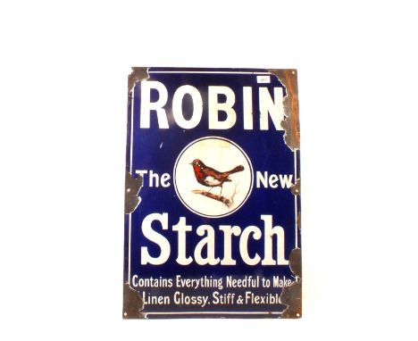 A Robins Starch enamel sign with central robin, 28" x 20"