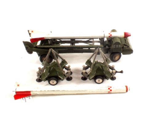 A Corgi 1112 Corporal guided missile and launcher ramp plus 1113 Corporal erector vehicle with missile and launching pad