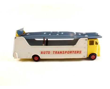 A rare Dinky 989 car transporter, Auto Transporters in yellow, light grey and blue