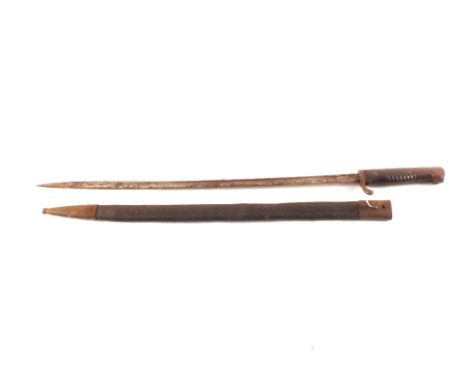 A rare German model 1898 bayonet (one-piece grip) with scabbard, both scabbard and bayonet unit marked