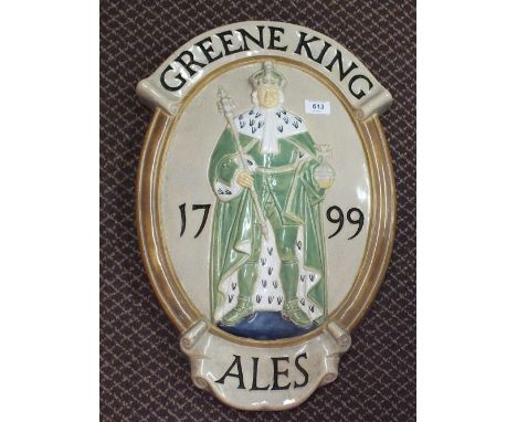 A Greene King ceramic plaque by Carter Tiles, Poole, 23" x 15"