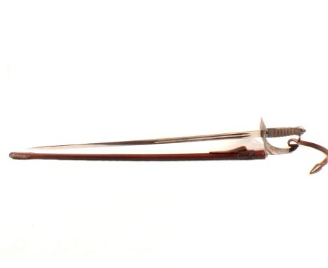 A British 'model 1895' Infantry Officers sword with scabbard and leather sword knot, this clean example bearing George V cyph