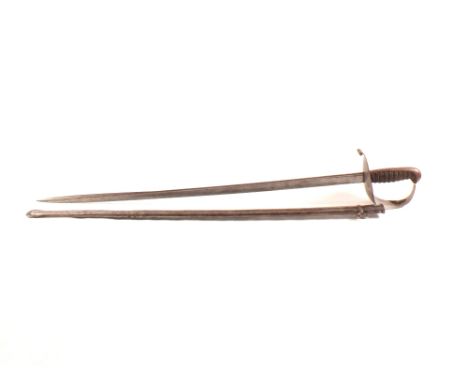 A German made Cavalry sword with scabbard, maker marked, blade 'Solingen' with pipeback